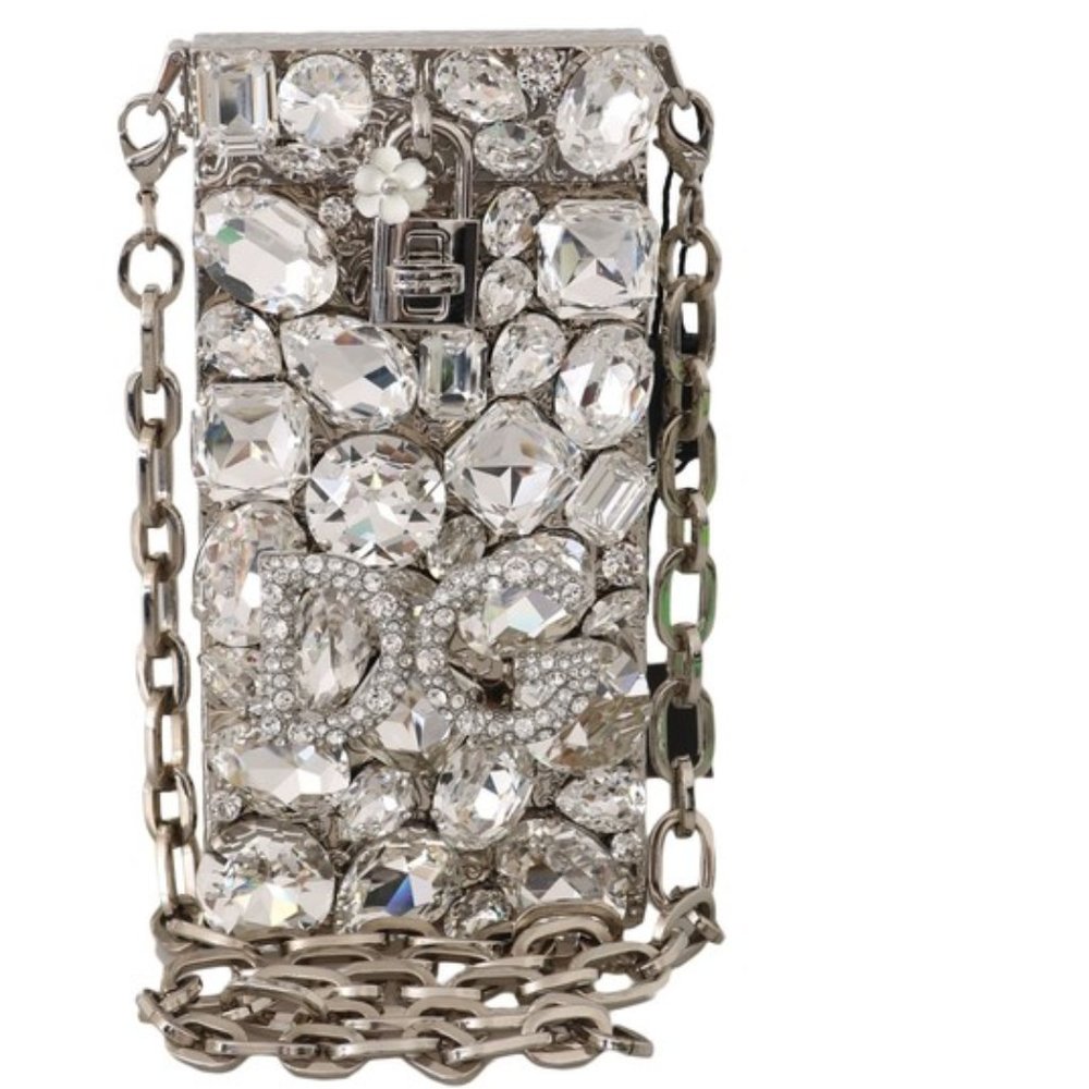 DOLCE & GABBANA Cross Body Silver Crystal Brass Crystal Purse